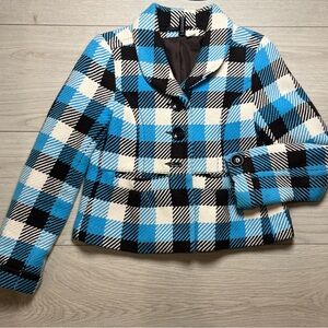 H&M Divided Hounds Tooth Plaid Blazer Beige Brown Blue Women’s Size 4